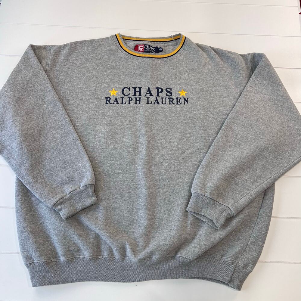Chaps Ralph Lauren Vintage Gray Embroidered Logo Sweatshirt men's size XXL